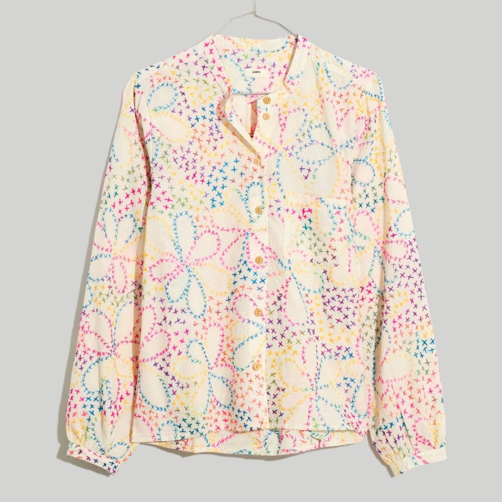 NWT! MADEWELL Warm Voile Phoebe Embroidered Cross-stitch Top Sz 2